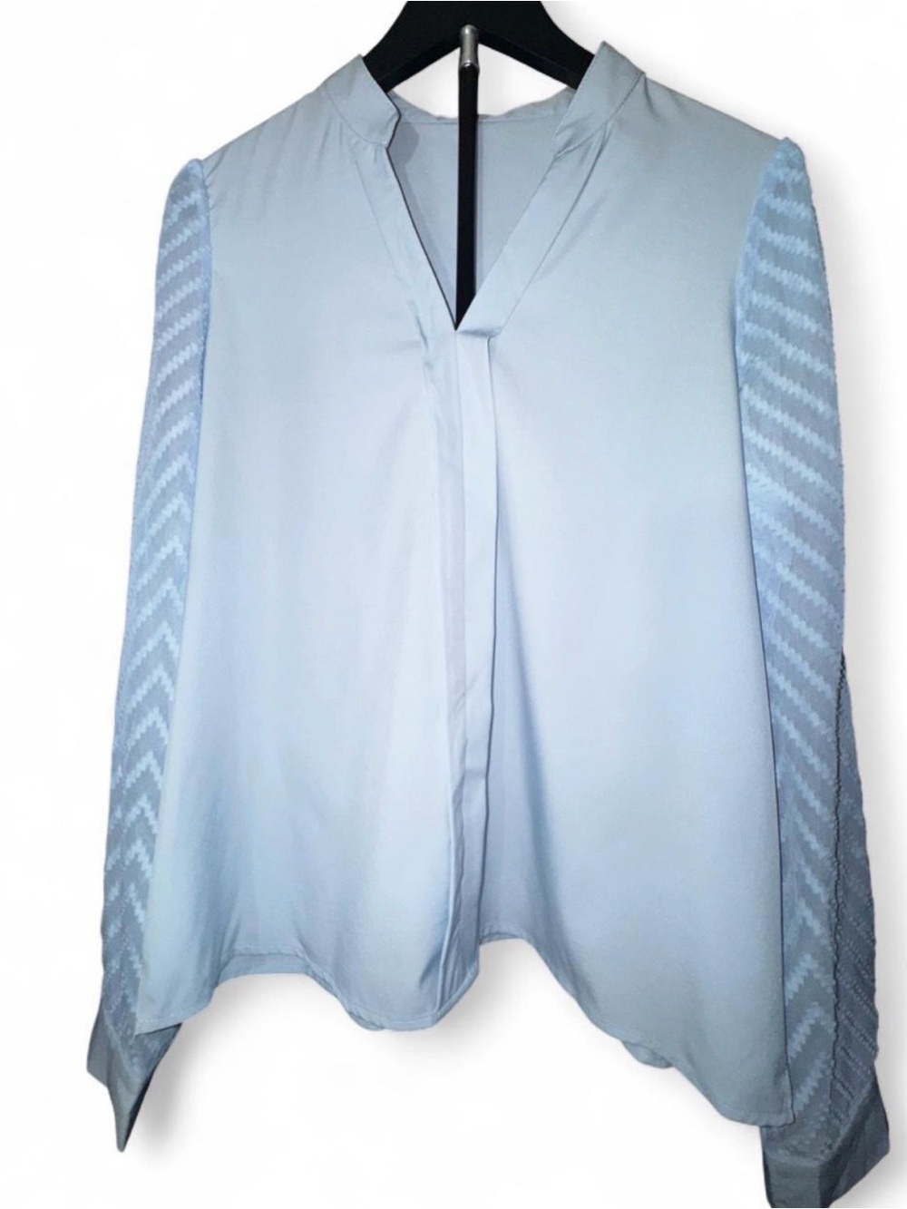 Women's Pale Blue V-Neck Long Sleeve Blouse